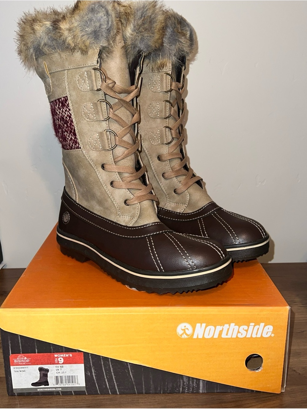 Northside Women's Tan and Dark Brown Faux-Fur Lace-Up Winter Boots